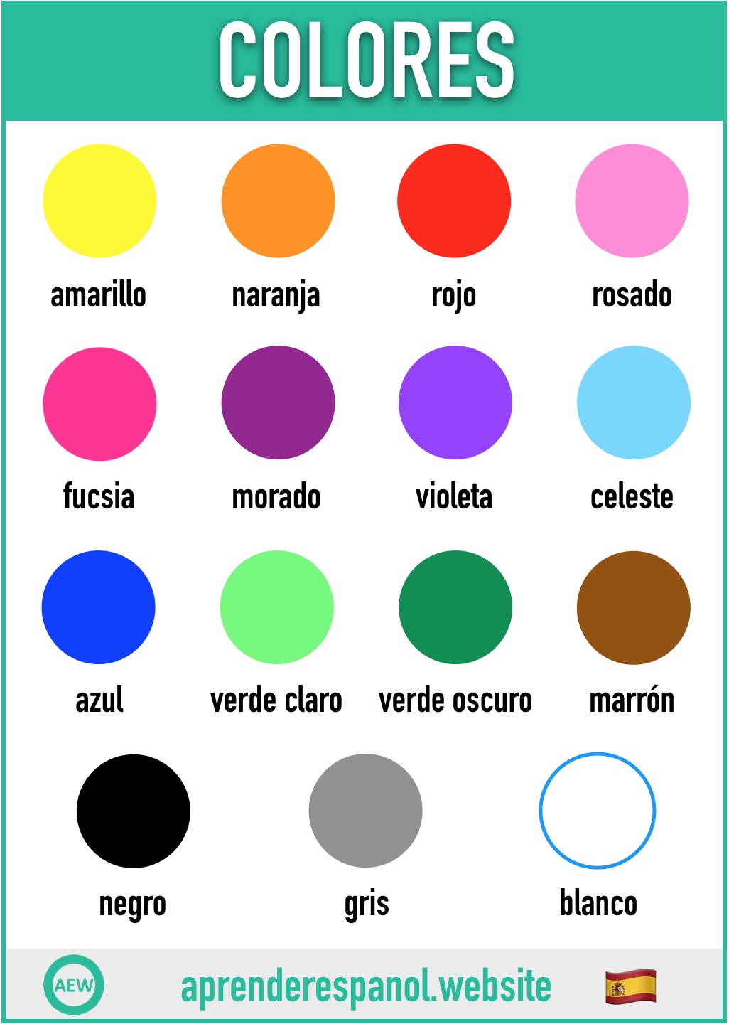 colores en español - vocabulario de los colores en español - aprender español website
