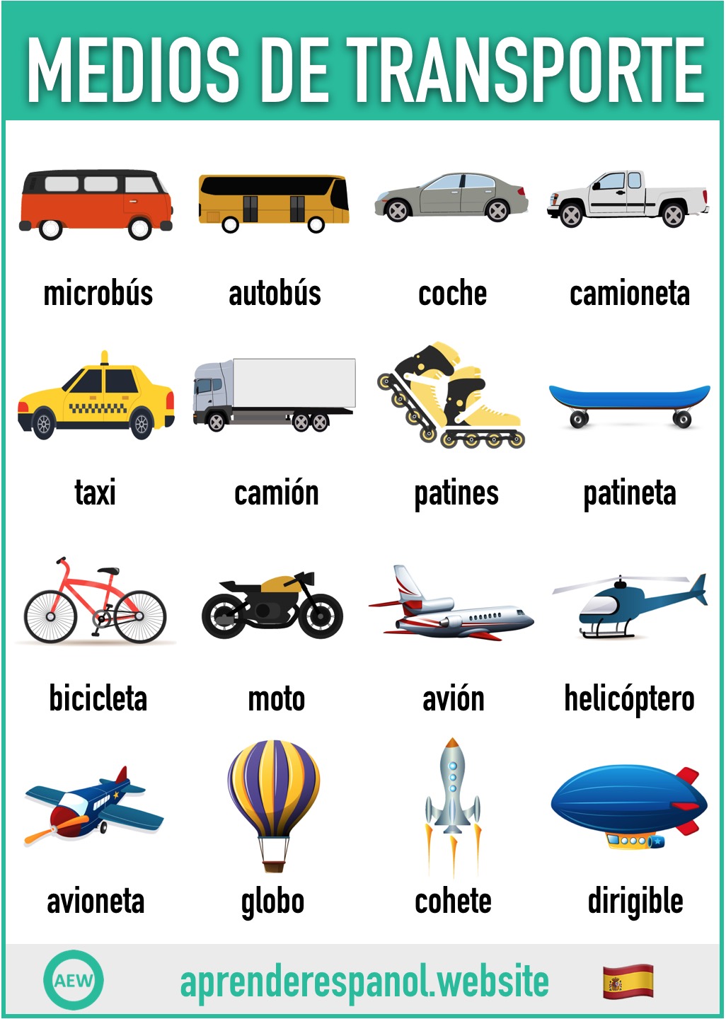 medios de transporte en español - vocabulario de los medios de transporte en español - aprender español website