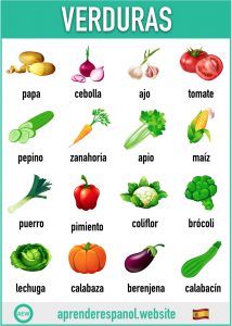 verduras en español - vocabulario de las verduras en español - aprender español website
