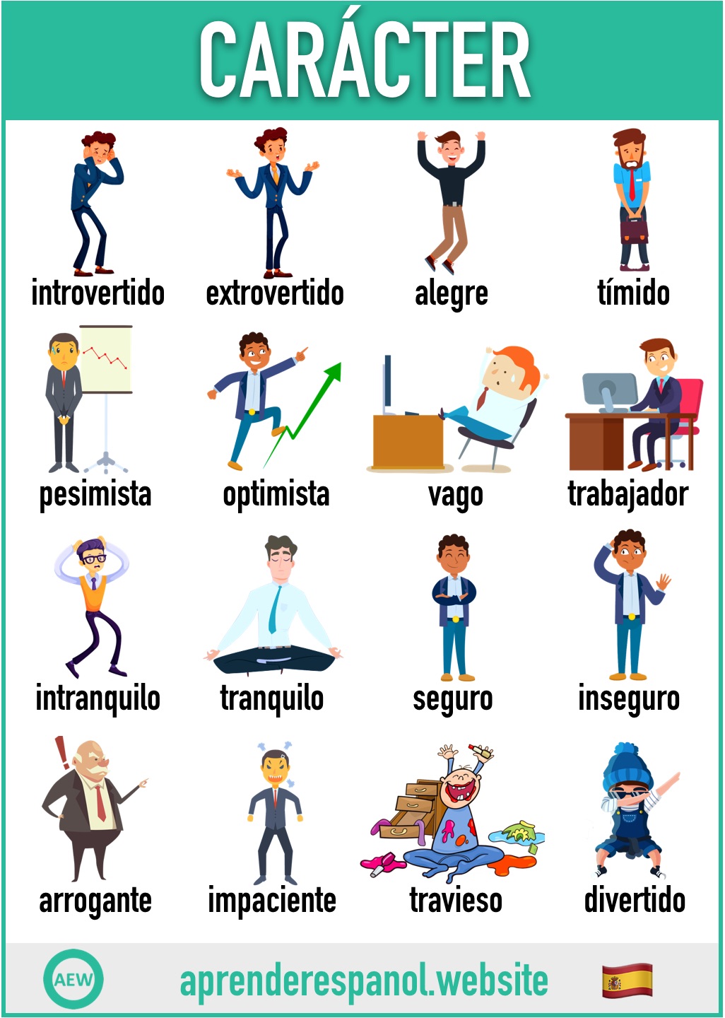 carácter en español - vocabulario del carácter en español - aprender español website
