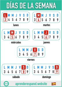 días en español - vocabulario de los días en español - aprender español website