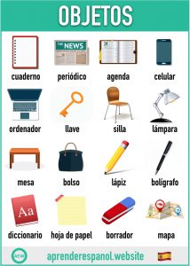 objetos en español - vocabulario de los objetos en español - aprender español website